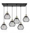 Lampa wisząca na szerokiej listwie 60 cm, 6 drucianych, czarnych, metalowych kloszy 18 cm ze złotym wykończeniem, E27 LIGHT HOME