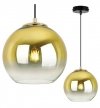 Lampa wisząca ze szklanym kloszem złotym w kształcie kuli 20 cm, okrągła podsufitka 10 cm, E27 LIGHT HOME
