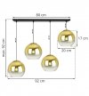 Lampa wisząca na szerokiej prostokątnej listwie 80 cm, 4 klosze szklane złote kule 20 cm, E27 LIGHT HOME