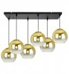 Lampa wisząca na szerokiej prostokątnej listwie 60 cm, 6 kloszy szklane złote kule 20 cm, E27 LIGHT HOME