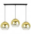 Lampa wisząca na szerokiej prostokątnej listwie 60 cm, 3 klosze szklane złote kule 15 cm, E27 LIGHT HOME