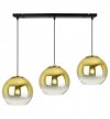 Lampa wisząca na szerokiej prostokątnej listwie 60 cm, 3 klosze szklane złote kule 15 cm, E27 LIGHT HOME