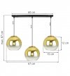 Lampa wisząca na szerokiej prostokątnej listwie 60 cm, 3 klosze szklane złote kule 15 cm, E27 LIGHT HOME