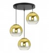 Lampa wisząca na okrągłej podsufitce 30 cm, 3 klosze szklane złote kule 15 cm, E27 LIGHT HOME