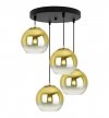 Lampa wisząca na okrągłej podsufitce 30 cm, 4 klosze szklane złote kule 15 cm, E27 LIGHT HOME