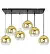 Lampa wisząca na szerokiej prostokątnej listwie 60 cm, 6 złotych kloszy szklane kule 15 cm, E27 LIGHT HOME