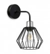Kinkiet ścienny na zaokrąglonym ramieniu, druciany klosz metalowy czarny 18 cm ze srebrnym, chromowanym wykończeniem, E27 LIGHT HOME