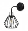 Kinkiet ścienny na zaokrąglonym ramieniu, druciany klosz metalowy czarny 18 cm ze srebrnym, chromowanym wykończeniem, E27 LIGHT HOME