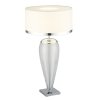 LAMPA STOŁOWA SZKLANA 70CM TRANSPARENTNA GLAMOUR LAMPKA NOCNA Z BIAŁYM ABAŻUREM CHROM SREBRNY PASEK ARGON LORENA 356
