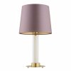 LAMPA STOŁOWA SZKLANA ZŁOTA LAMPKA NOCNA MOSIĄDZ SZCZOTKOWANY Z RÓŻOWYM ABAŻUREM DO SALONU SYPIALNI NA KOMODĘ W STYLU GLAMOUR ARGON HAMPTON 8542