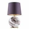 LAMPA STOŁOWA LAMPKA NOCNA SZKLANA MOSIĄDZ SZCZOTKOWANY ALABASTROWA Z ABAŻUREM ŚLIWKOWYM DO SALONU SYPIALNI GLAMOUR ARGON HARLEM 8548