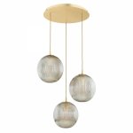 LAMPA WISZĄCA ZŁOTA MOSIĄDZ SZCZOTKOWANY SZKLANA NA KOLE KULE SZKLANE SZARE SZKŁO DO SALONU SYPIALNI NOWOCZESNA GLAMOUR ARGON PALOMA 6312