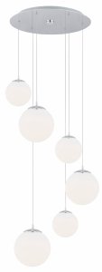 LAMPA WISZĄCA CHROM NA KOLE KULE SZKLANE BIAŁE DO SALONU NA ANTRESOLĘ ARGON OPTICA 2530