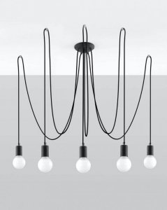Lampa wisząca EDISON 5 czarny tkanina stal minimalistyczna na linkach sufitowa E27 LED SOLLUX LIGHTING