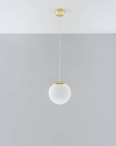 Lampa wisząca UGO 20 stal złota biały kula loft szkło E27 LED SOLLUX LIGHTING