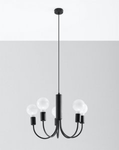 Żyrandol PICCOLO 5 czarna stal lampa sufitowa klasyczna loft  E27 LED SOLLUX LIGHTING