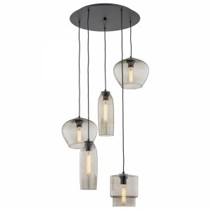LAMPA WISZĄCA CZARNA NA KOLE ZE SZKLANYMI KLOSZAMI KLOSZE DYMNE GRAFITOWE DO SALONU ARGON SERAFINO 2080 