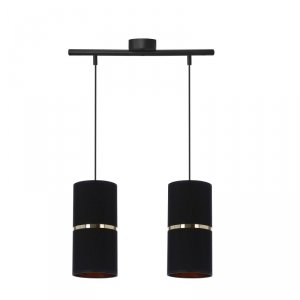 CANDELLUX GINA LAMPA WISZĄCA CZARNY 2X60 E27 ABAŻUR 12X25 CZARNY ZŁOTA FOLIA+ZŁOTY PASEK