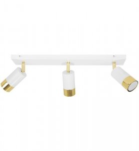 Lampa ścienno-sufitowa na białej listwie 50 cm z 3 regulowanymi reflektorami 5,5 cm w biało-złotym kolorze, GU10