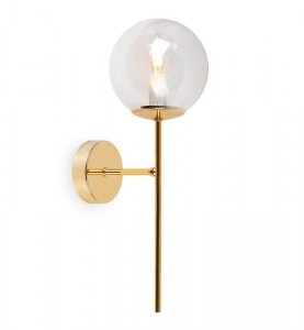 Złoty kinkiet ścienny SIENA, lampa loft z przezroczystym kloszem w kształcie kuli, glamour, do salonu, E14
