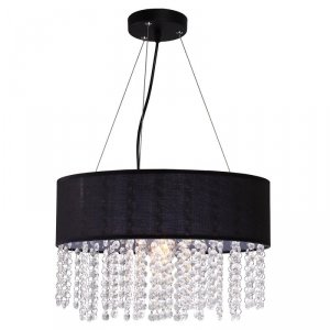 LAMPA WISZĄCA GLAMOUR CZARNA Z KRYSZTAŁKAMI CZARNY ABAŻUR LIGHT PRESTIGE MADRYT  LP-81458/1P BK