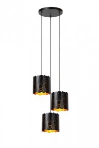 LAMPA WISZĄCA CZARNO ZŁOTA Z ABAŻUREM DO SALONU SYPIALNI LUCIDE ALMELO