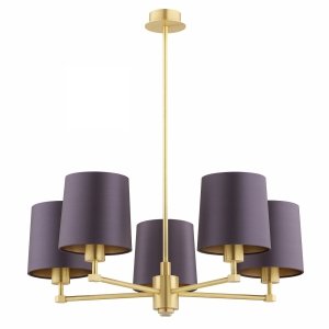 LAMPA WISZĄCA ZŁOTA FIOLET DO SYPIALNI ŻYRANDOL DUŻY DO SALONU MOSIĘŻNY ZŁOTY SZCZOTKOWANY ŚLIWKOWE ABAŻURY KLASYCZNY GLAMOUR ARGON PRINCETON 2188