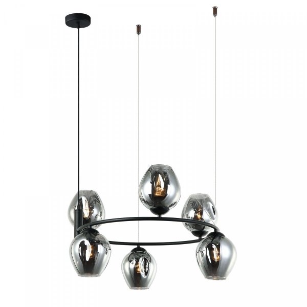ITALUX ROXANE MDM-4045-6 BK+SG LAMPA WISZĄCA CZARNA NA KOLE GRAFITOWA DYMIONA