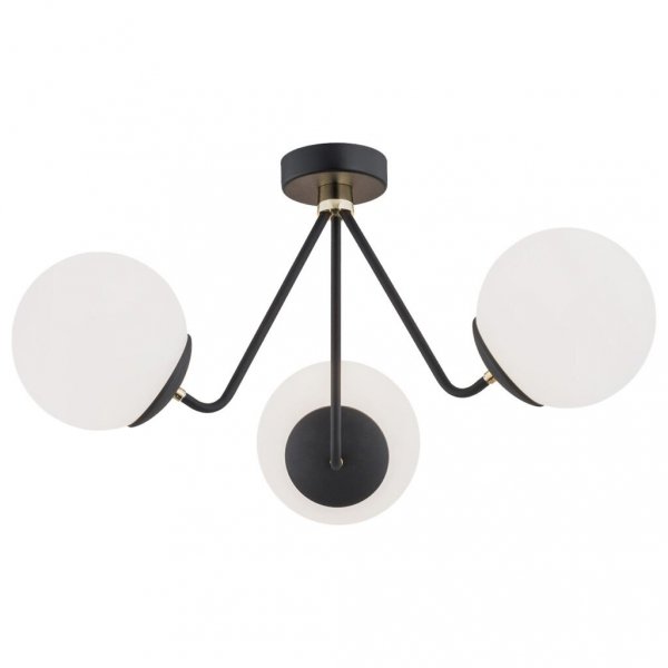 LAMPA SUFITOWA POTRÓJNA CZARNA Z BIAŁYMI KULAMI KLOSZE KULE BIAŁE DO POKOJU SYPIALNI ARGON TOMAR 1478