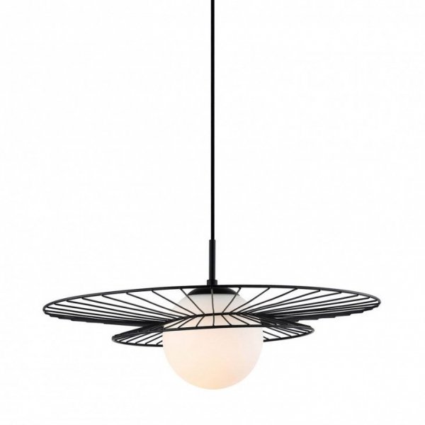 ITALUX ALISON MDM-4001/1 BK LAMPA WISZĄCA NOWOCZESNA OPRAWA METALOWA CZARNA SZKLANY BIAŁY KLOSZ  DO SALONU
