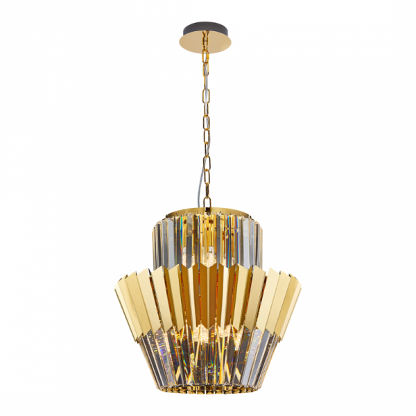 LAMPA WISZĄCA KRYSZTAŁOWA Z KRYSZTAŁKAMI GLAMOUR DO SALONU SYPIALNI MILAGRO Żyrandol DONNA GOLD 9xE14