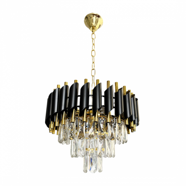 ŻYRANDOL GLAMOUR CZARNO ZŁOTY KRYSZTAŁOWY DO SALONU SYPIALNI  CRISTAL MILAGRO ML1634