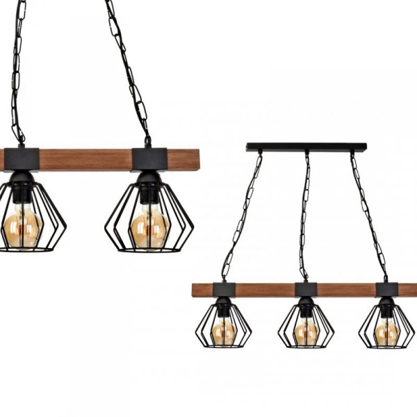 MILAGRO Lampa wisząca ULF BLACK / WOOD 3xE27 60W