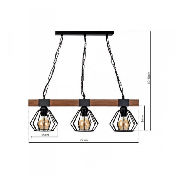 MILAGRO Lampa wisząca ULF BLACK / WOOD 3xE27 60W