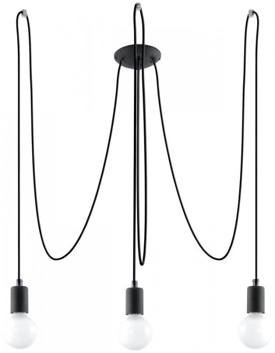 Lampa wisząca EDISON 3 czarny tkanina stal minimalistyczna na linkach sufitowa E27 LED SOLLUX LIGHTING