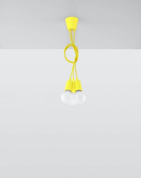 Lampa wisząca DIEGO 3 żółta PVC minimalistyczna sufitowa na linkach E27 LED SOLLUX LIGHTNIG