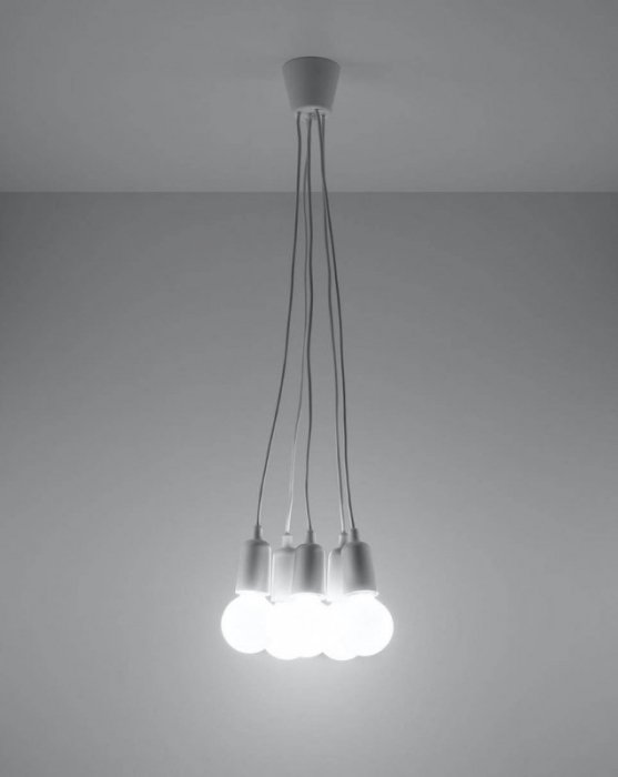 Lampa wisząca DIEGO 5 biała PVC minimalistyczna sufitowa na linkach E27 LED SOLLUX LIGHTNIG