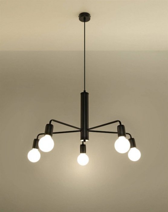 Żyrandol DUOMO 5 czarny stal lampa sufitowa loft  E27 LED SOLLUX LIGHTING