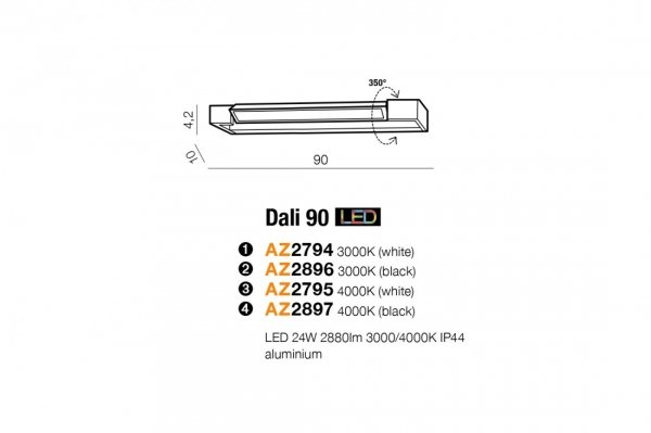 AZZARDO DALI AZ2794 KINKIET ŁAZIENKOWY LED REGULOWANY NAD LUSTRO BIAŁY 90CM 3000K BARWA CIEPŁA