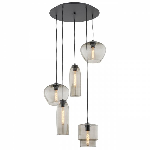 LAMPA WISZĄCA CZARNA NA KOLE ZE SZKLANYMI KLOSZAMI KLOSZE DYMNE GRAFITOWE DO SALONU ARGON SERAFINO 2080 