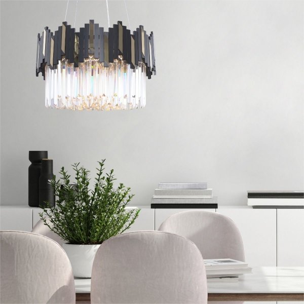 ŻYRANDOL KRYSZTAŁOWY CZARNO ZŁOTY DO SALONU SYPIALNI GLAMOUR 2200018M ROTTA ZUMALINE