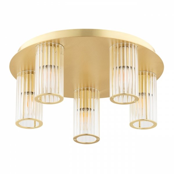 LAMPA SUFITOWA PLAFON ZŁOTY MOSIĄDZ SZCZOTKOWANY 45CM ZE SZKLANYMI KLOSZAMI W STYLU GLAMOUR DO SALONU SYPIALNI KUCHNI HAMPTON 2178