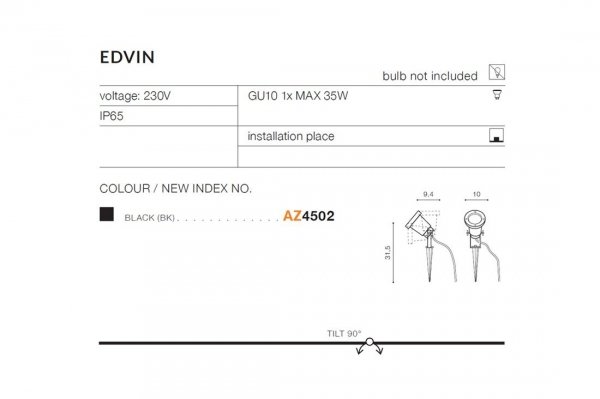 AZZARDO EDVIN AZ4502 LAMPA ZEWNĘTRZNA REGULOWANA