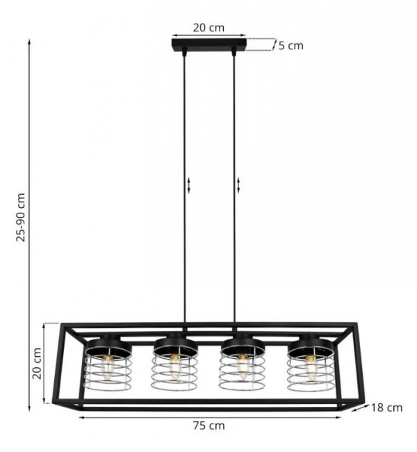 Lampa wisząca nowoczesna - RASTI CAGE 2370/4/CH LIGHT HOME