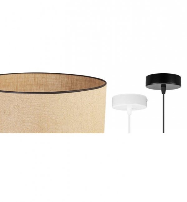 Lampa wisząca, okrągły abażur juta 45 cm, metalowa okrągła podsufitka, czarne obszycie, E27 LIGHT HOME