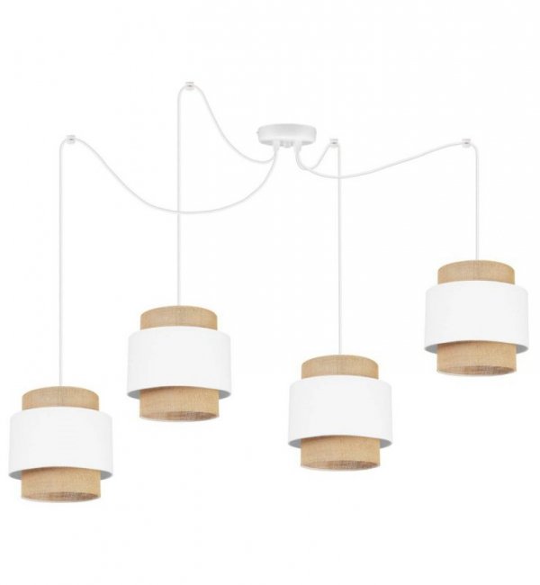Lampa wisząca BOHO, 4 abażury z juty, spider, regulacja wysokości, biała konstrukcja, metal LIGHT HOME