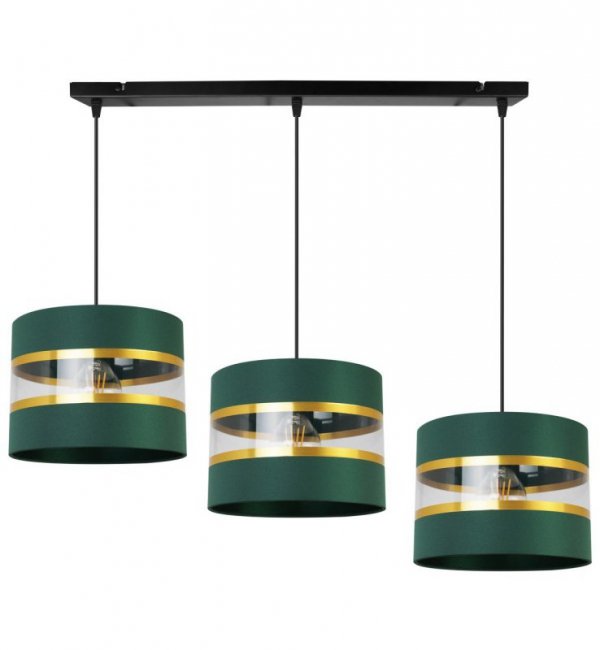 Lampa wisząca Elegance Gold, metalowa konstrukcja, trzy klosze, regulacja wysokości. abażury LIGHT HOME