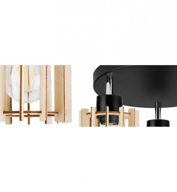Lampa sufitowa TIMBER, podsufitka, 3 drewniane klosze, metalowa konstrukcja, regulacja LIGHT HOME