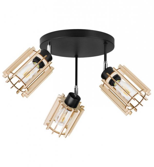 Lampa sufitowa TIMBER, regulacja, podsufitka, 3 drewniane klosze, metalowa konstrukcja LIGHT HOME