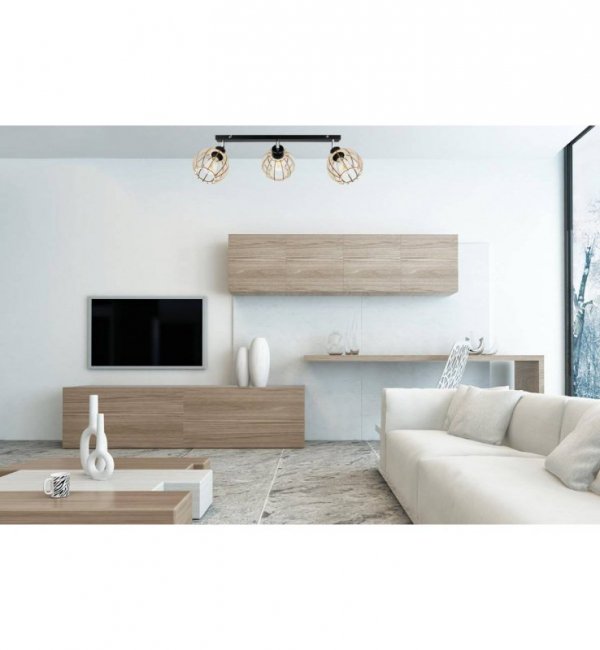 Regulowana lampa sufitowa TIMBER, 3 drewniane klosze, metalowa konstrukcja, listwa LIGHT HOME